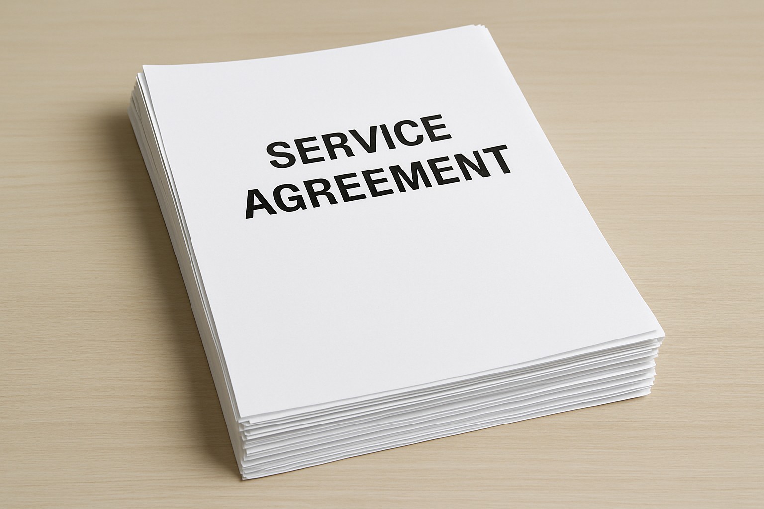 Stack of black-and-white letter copies on 24 lb bond with a readable contract heading