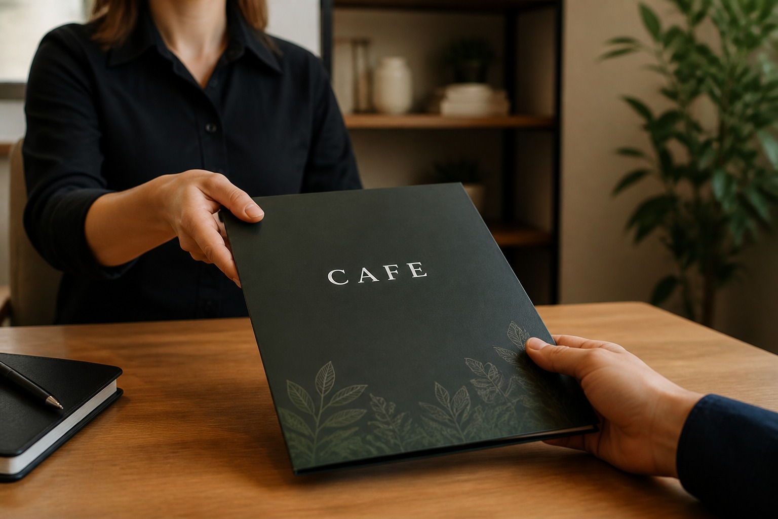Presentation Folder: held in hand for scale, 55printing product photo