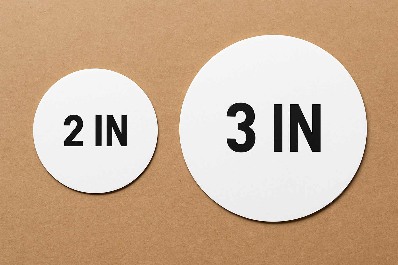 Two inch and three inch circle business cards side by side