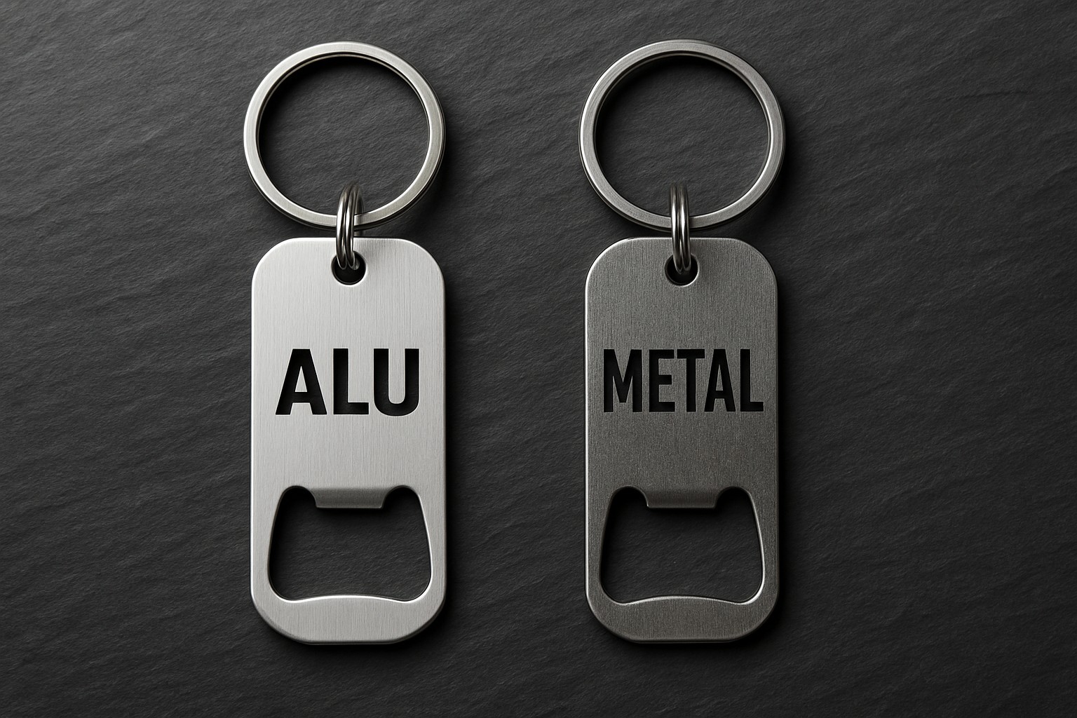 Aluminum opener labeled ALU next to a darker metal opener labeled METAL