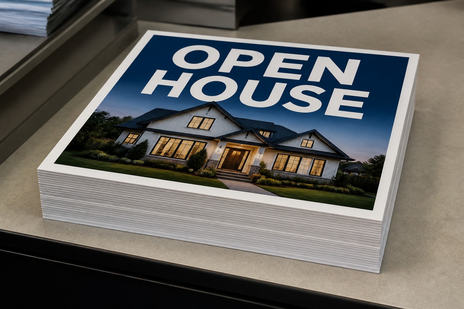 Posters Bulk Printing: stack of finished prints, 55printing product photo
