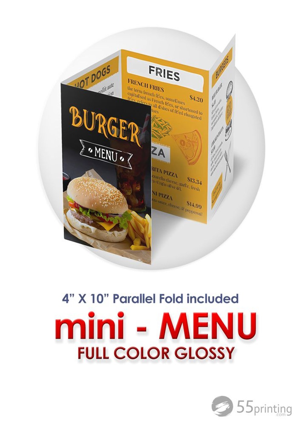 mini menus printing folded sample in full color