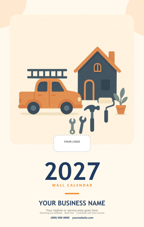 Build Year 2027 calendar template cover for contractors and home services