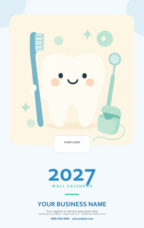 Bright Smile Year 2027 calendar template cover for dental and medical clinics