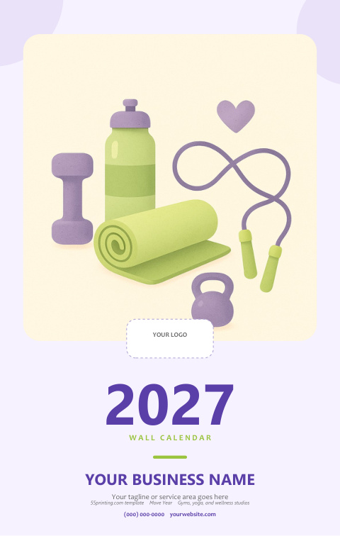 Move Year 2027 calendar template cover for gyms, yoga, and wellness studios