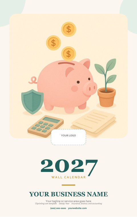 Steady Year 2027 calendar template cover for insurance, finance, and accounting