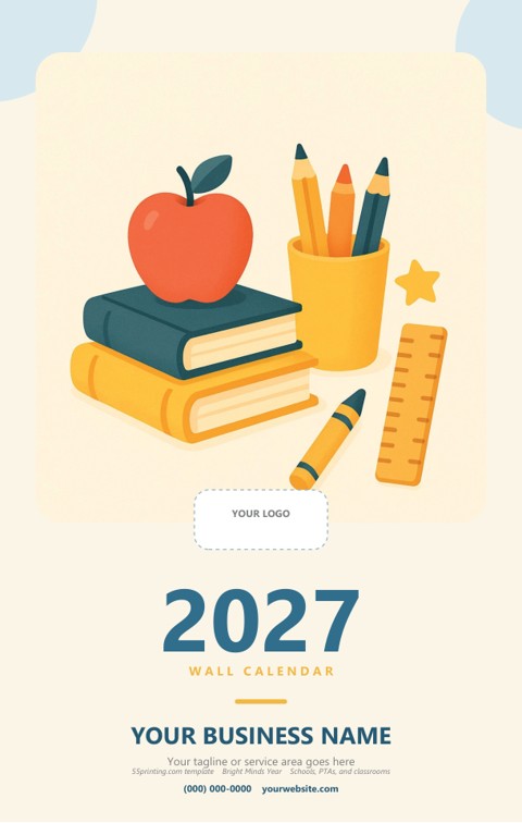 School and students themed 2027 calendar template cover