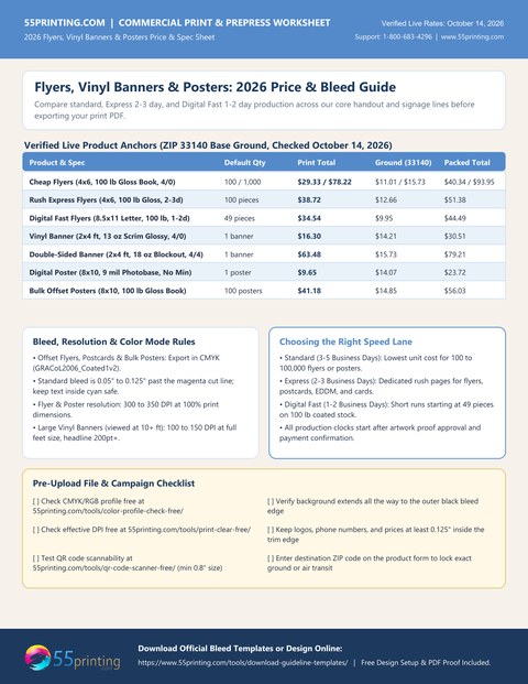 2026 Flyers, Vinyl Banners and Posters Price and Bleed Guide PDF preview