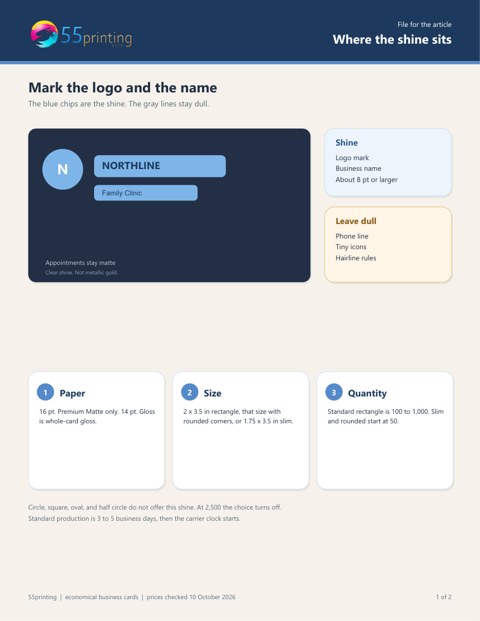 Two-page sheet for spot shine on a logo and a name