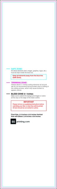 Bookmark 2.5inx8.5in V Front guideline preview