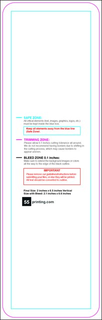 Bookmark 2inx6.5in V Round Front guideline preview