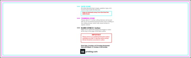Bookmark 2inx6.75in H Front guideline preview