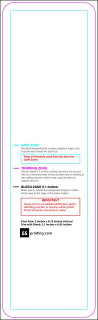 Bookmark 2inx6.75in V Round Front guideline preview
