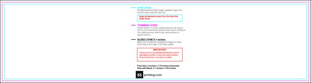 Bookmark 2inx7.75in H Front guideline preview