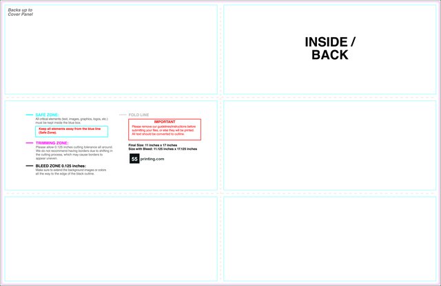 Brochure 11inx17in Halffold Trifold Inside guideline preview