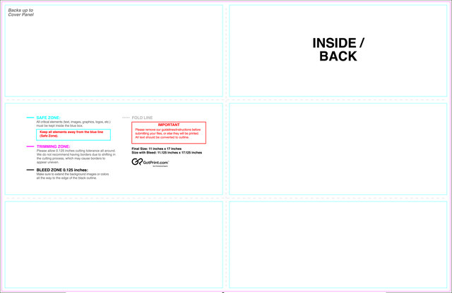 55printing Brochure 11inx17in Halffold Trifold Download Template Guideline - Brochures