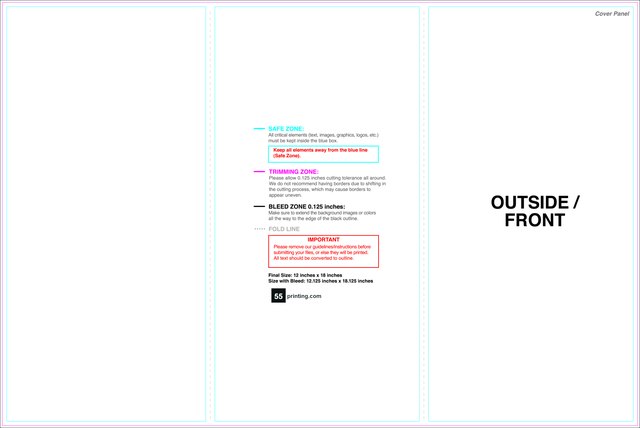 Brochure 12inx18in Trifold Outside guideline preview