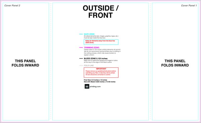 Brochure 8.5inx14in Singlegatefold Outside guideline preview