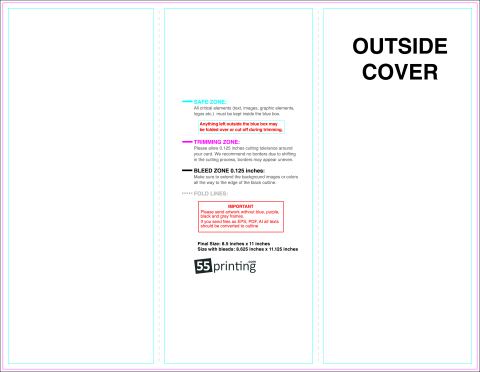 Brochure 8.5inx11in Trifold Outside guideline preview