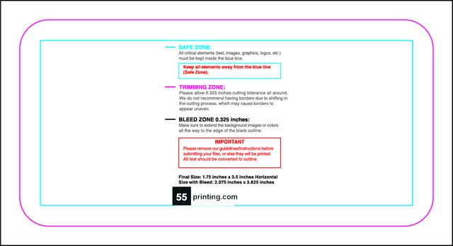Businesscard 1.75inx3.5in H Round Front guideline preview