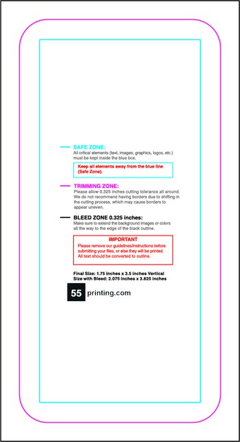 Businesscard 1.75inx3.5in V Round Front guideline preview