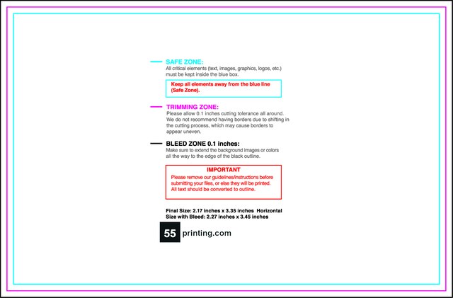 Businesscard 2.17inx3.35in H Front guideline preview