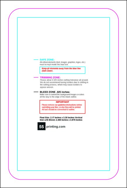 Businesscard 2.17inx3.35in V Round Front guideline preview