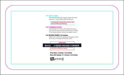 Businesscard 2inx3.5in V Round Back guideline preview