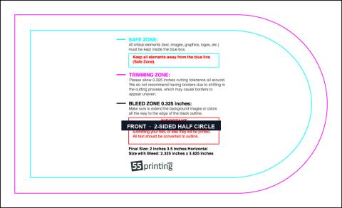 Specialty Shapes 2inx3.5in H Half Circle Front 2sided guideline preview
