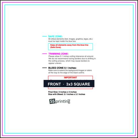 Specialty Shapes 3inx3in Square Front guideline preview
