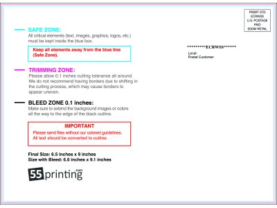 55printing Eddmpostcard 6.5inx9in H Front Eddm Side Download Template Guideline - Eddm Postcards