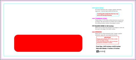 Envelope 3.875inx8.875in Front Window guideline preview