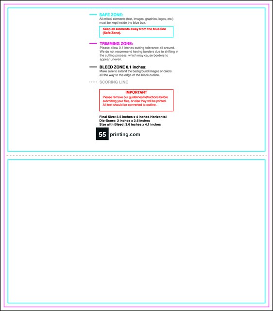 55printing Businesscard 3.5inx4in H Front Download Template Guideline - Folded Cards