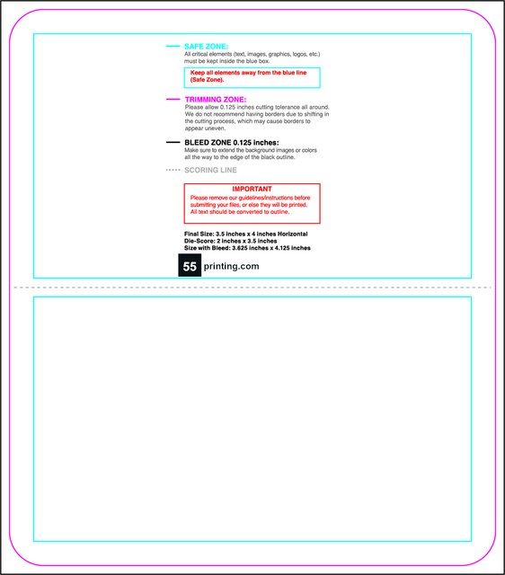 55printing Businesscard 3.5inx4in H Round Front Download Template Guideline - Folded Cards