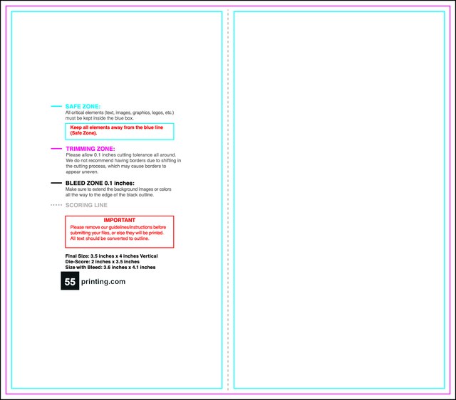 55printing Businesscard 3.5inx4in V Front Download Template Guideline - Folded Cards