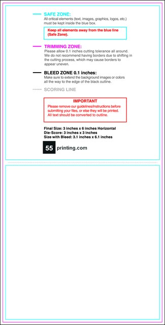 55printing Greetingcard 3inx6in H Front Download Template Guideline - Greeting Cards