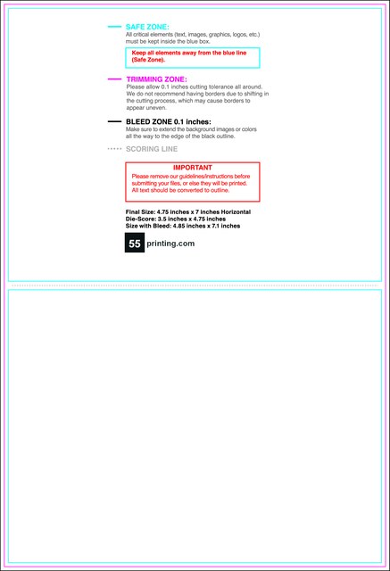 55printing Greetingcard 4.75inx7in H Front Download Template Guideline - Greeting Cards