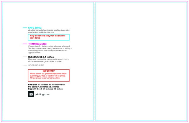 55printing Greetingcard 5.5inx8.5in V Front Download Template Guideline - Greeting Cards