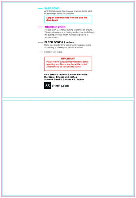55printing Greetingcard 5.5inx8in H Front Download Template Guideline - Greeting Cards