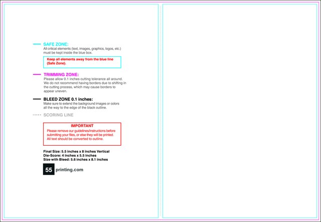 55printing Greetingcard 5.5inx8in V Front Download Template Guideline - Greeting Cards