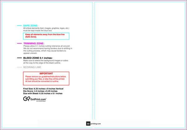 55printing Greetingcard 6.25inx9in V Download Template Guideline - Greeting Cards