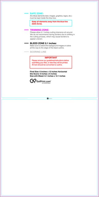 55printing Greetingcard 6inx12in H Front Download Template Guideline - Greeting Cards