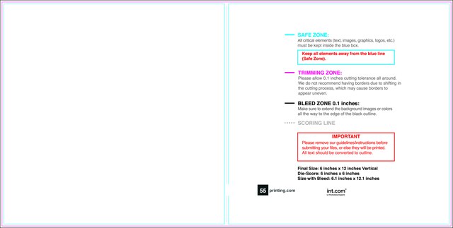 55printing Greetingcard 6inx12in V Front Download Template Guideline - Greeting Cards