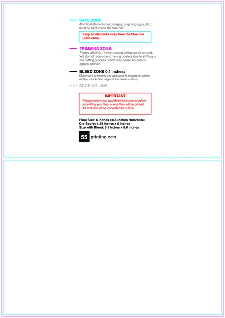 55printing Greetingcard 6inx8.5in H Front Download Template Guideline - Greeting Cards