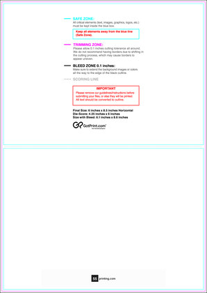 55printing Greetingcard 6inx8.5in H Download Template Guideline - Greeting Cards