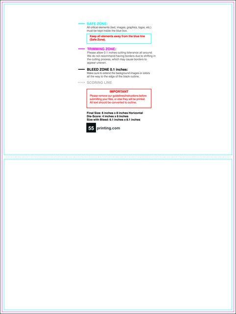 55printing Greetingcard 6inx8in H Front Download Template Guideline - Greeting Cards