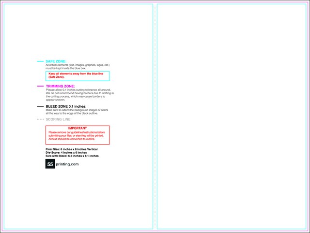 55printing Greetingcard 6inx8in V Front Download Template Guideline - Greeting Cards