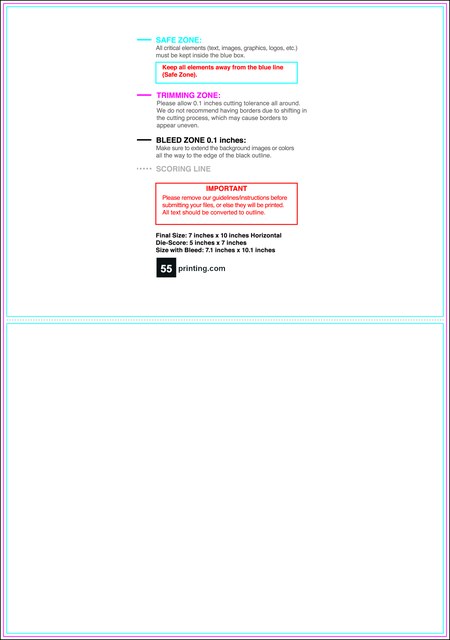 55printing Greetingcard 7inx10in H Front Download Template Guideline - Greeting Cards