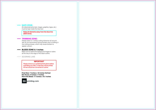 55printing Greetingcard 7inx10in V Front Download Template Guideline - Greeting Cards
