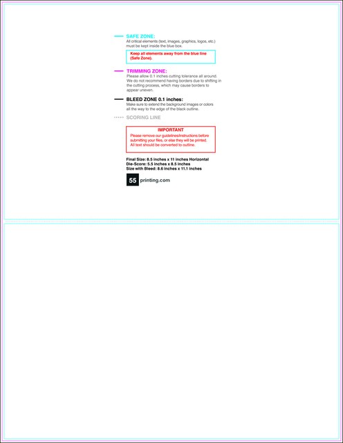 55printing Greetingcard 8.5inx11in H Front Download Template Guideline - Greeting Cards